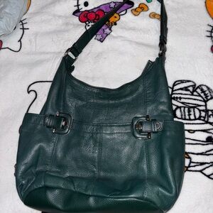 Tignanello dark forest green leather hand bag